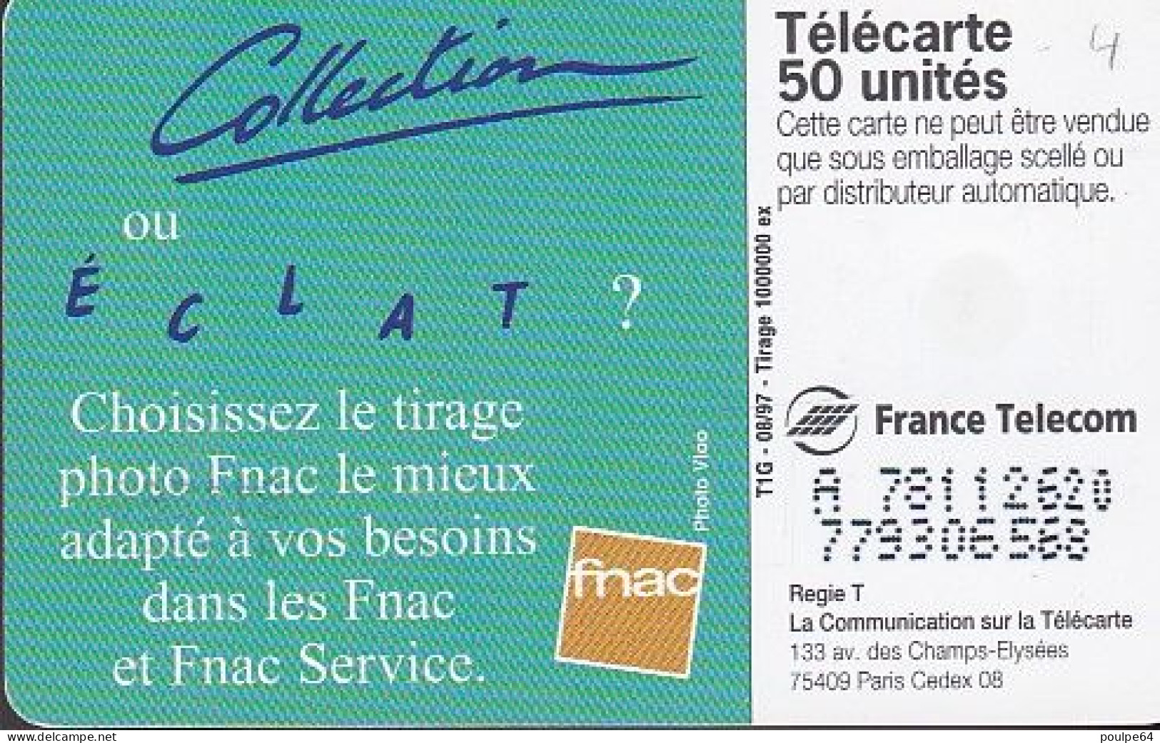 F781  08/1997 - FNAC " Photos " - 50 SO3 - (verso N° Impacts Deux Lignes - 2ème Ligne Vers La Gauche Sous Le A) - 1997