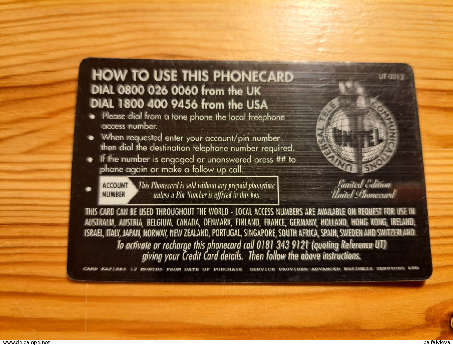 Prepaid Phonecard United Kingdom, Unitel - Portfolio Phonecards Ltd. - Emissions Entreprises