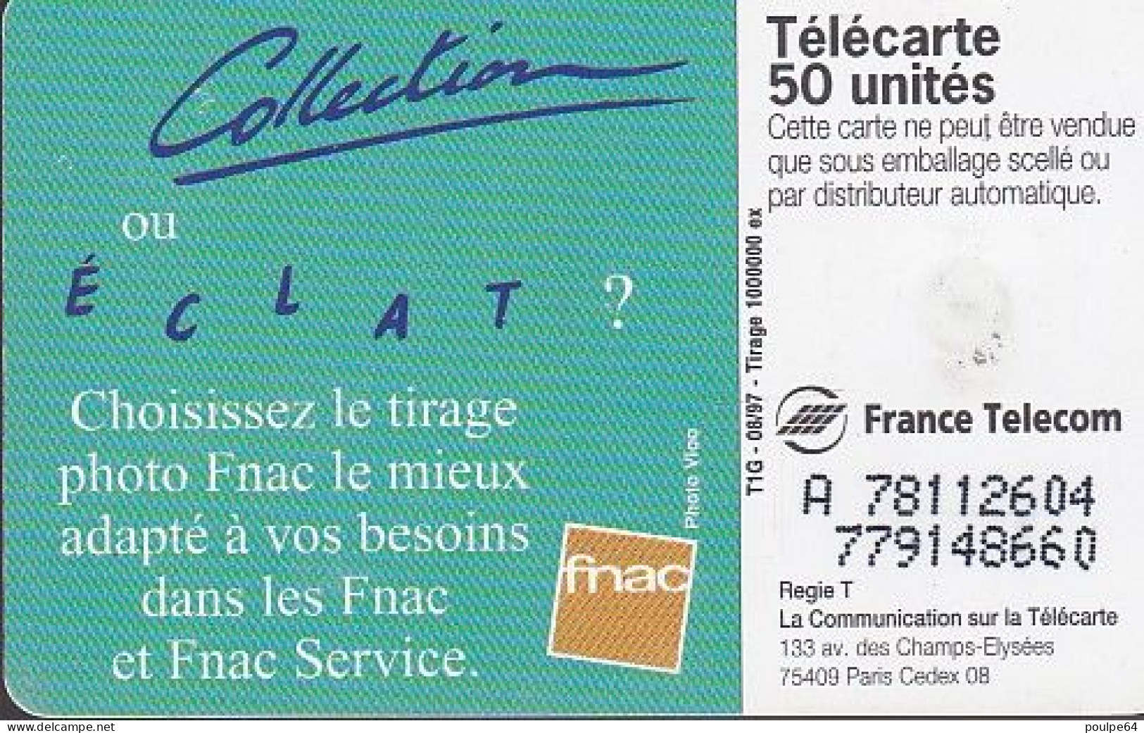 F781  08/1997 - FNAC " Photos " - 50 SO3 - (verso N° Deux Lignes - 2ème Ligne Vers La Droite) - 1997