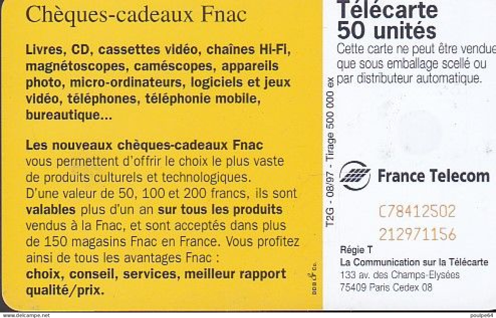 F782  08/1997 - FNAC " Chèques-cadeaux " - 50 SC7 - 1997