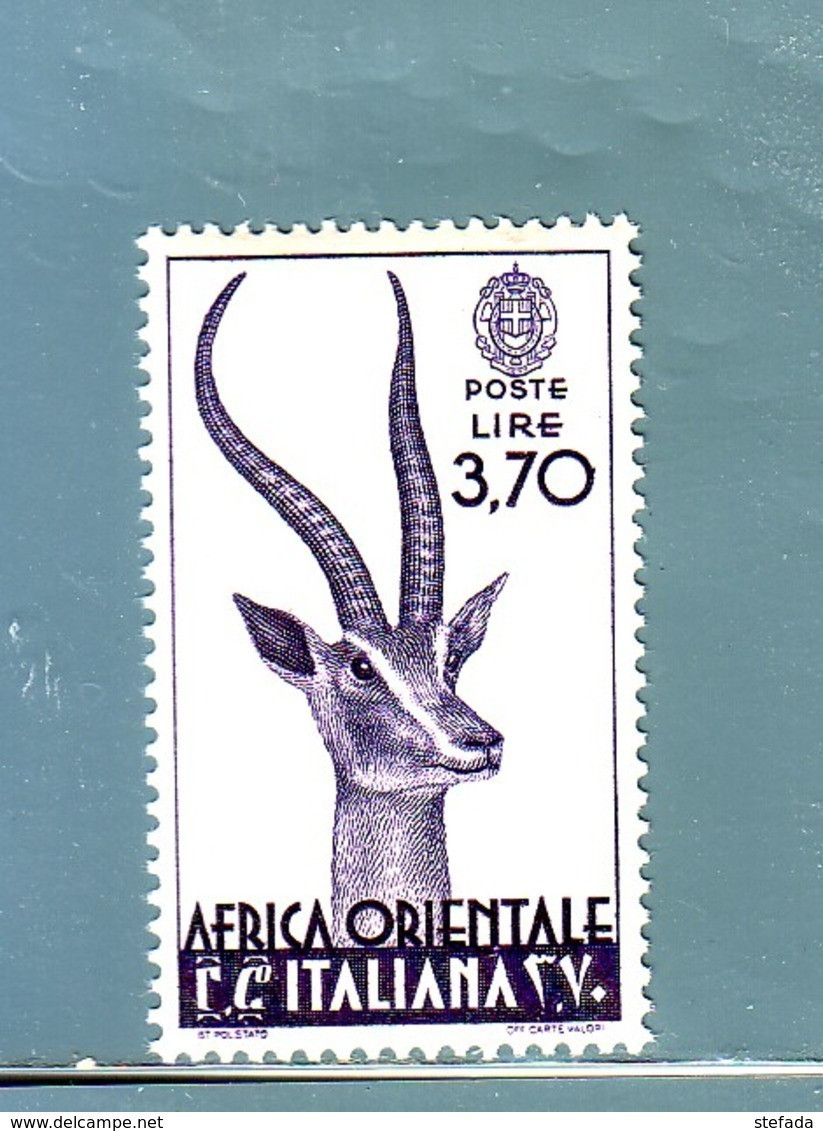 AFRICA ORIENTALE ITALIANA  1938  GAZZELLA DI GRANT LIRE 3,70   MNH** - Africa Oriental Italiana