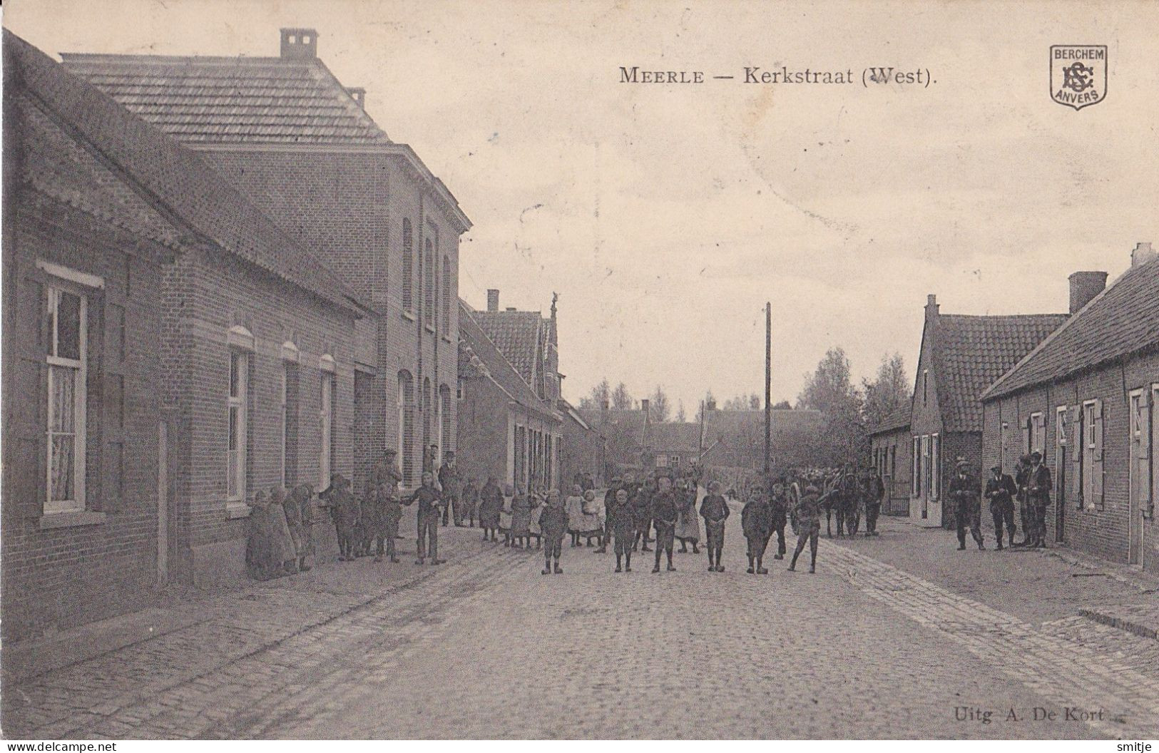 HOOGSTRATEN - MEERLE 1919 KERKSTRAAT WEST MET VEEL MENSEN PAARD KAR - MOOIE ANIMATIE - UITG. DE KORT - Hoogstraten