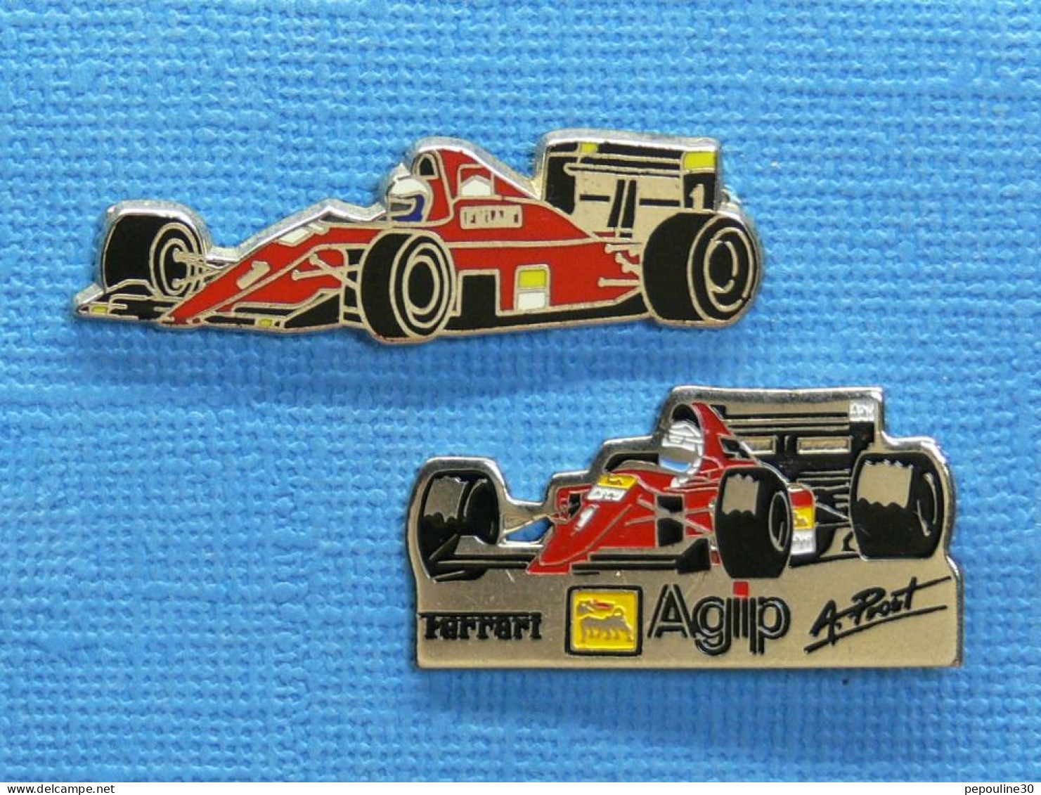 2 PIN'S /  ** FERRARI 642 N°1  AGIP & FERRARI F1-90 ALAIN PROST 19891990 ** . (Locomobile Dimo) - Ferrari