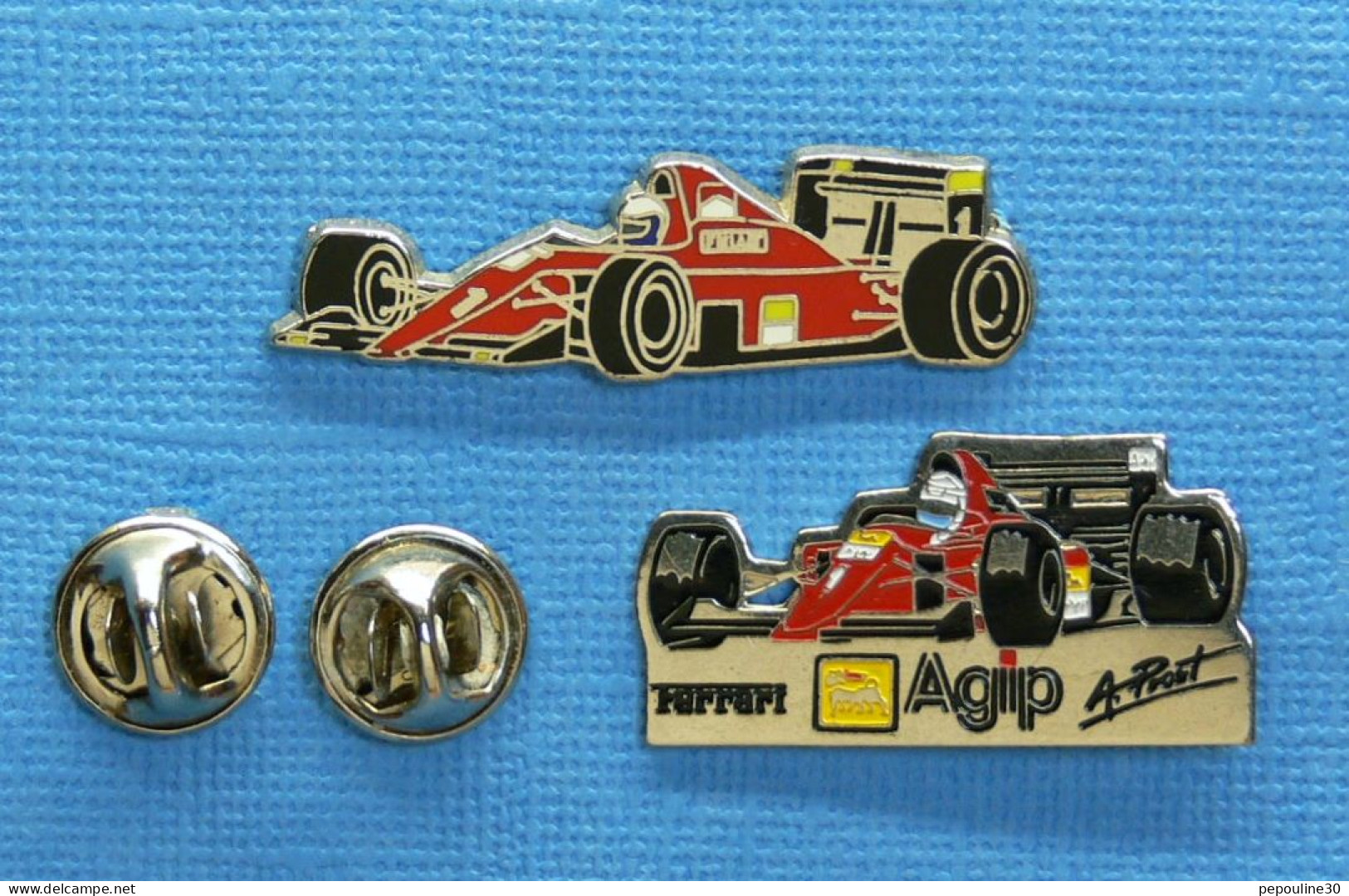 2 PIN'S /  ** FERRARI 642 N°1  AGIP & FERRARI F1-90 ALAIN PROST 19891990 ** . (Locomobile Dimo) - Ferrari