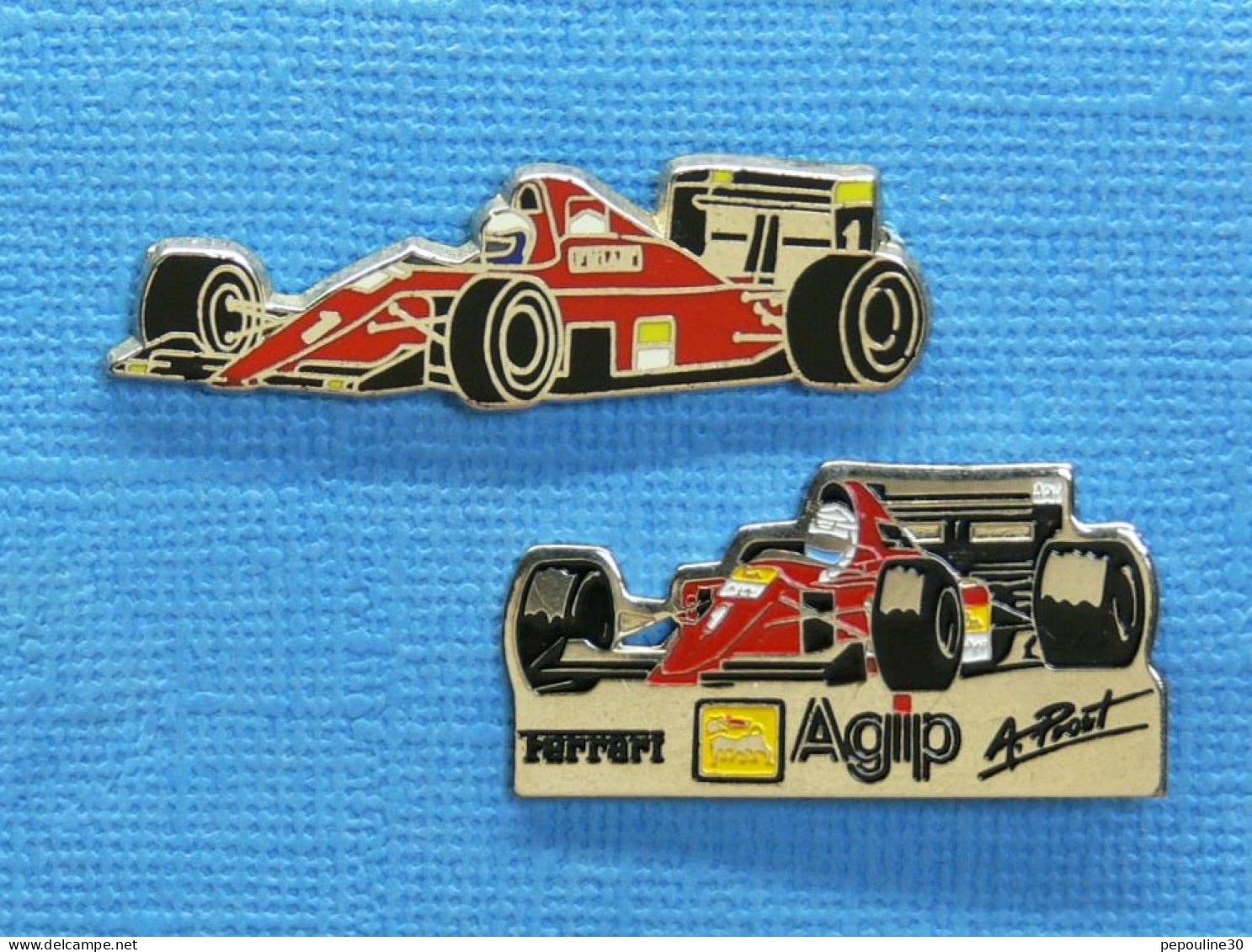 2 PIN'S /  ** FERRARI 642 N°1  AGIP & FERRARI F1-90 ALAIN PROST 19891990 ** . (Locomobile Dimo) - Ferrari