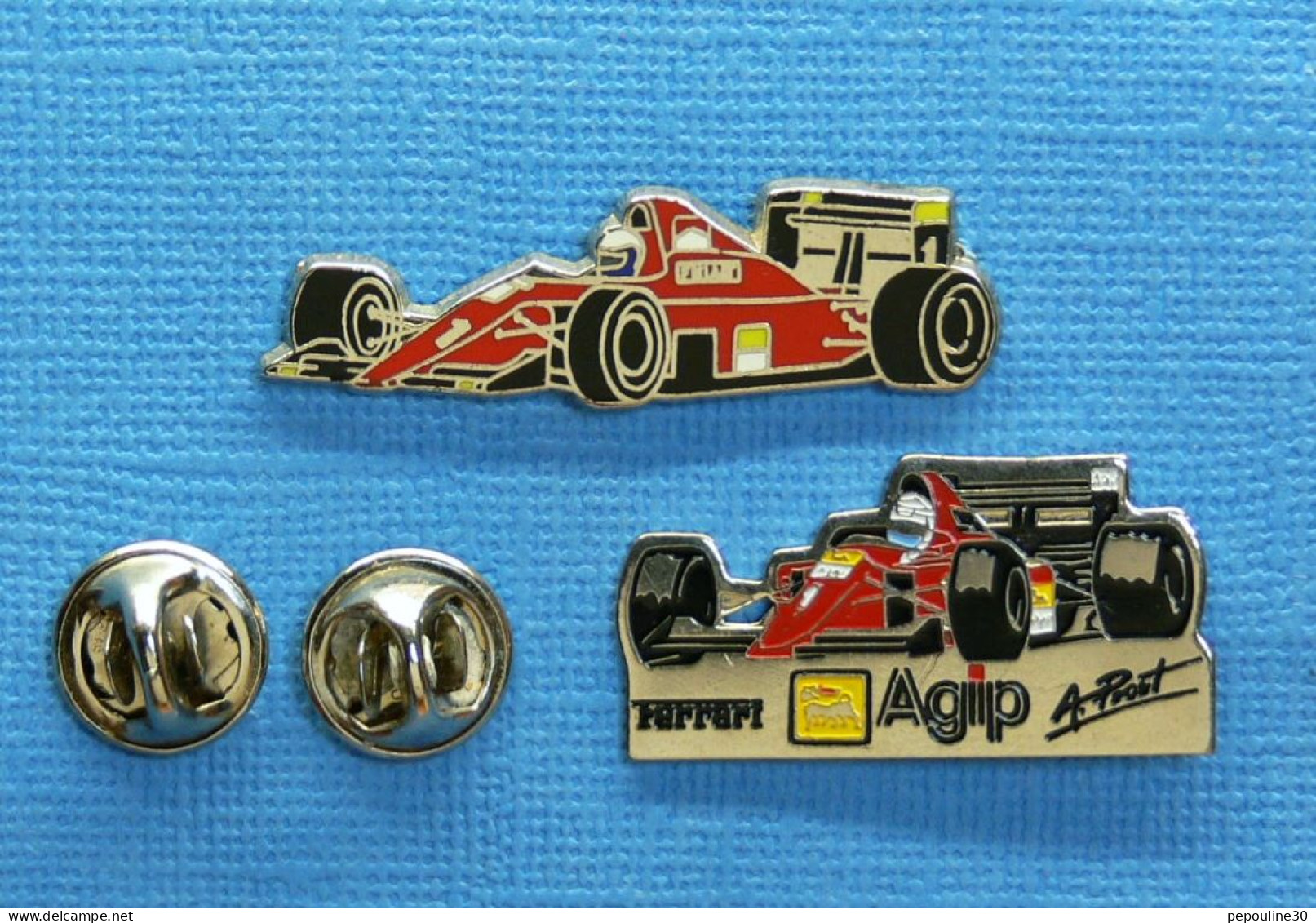 2 PIN'S /  ** FERRARI 642 N°1  AGIP & FERRARI F1-90 ALAIN PROST 19891990 ** . (Locomobile Dimo) - Ferrari