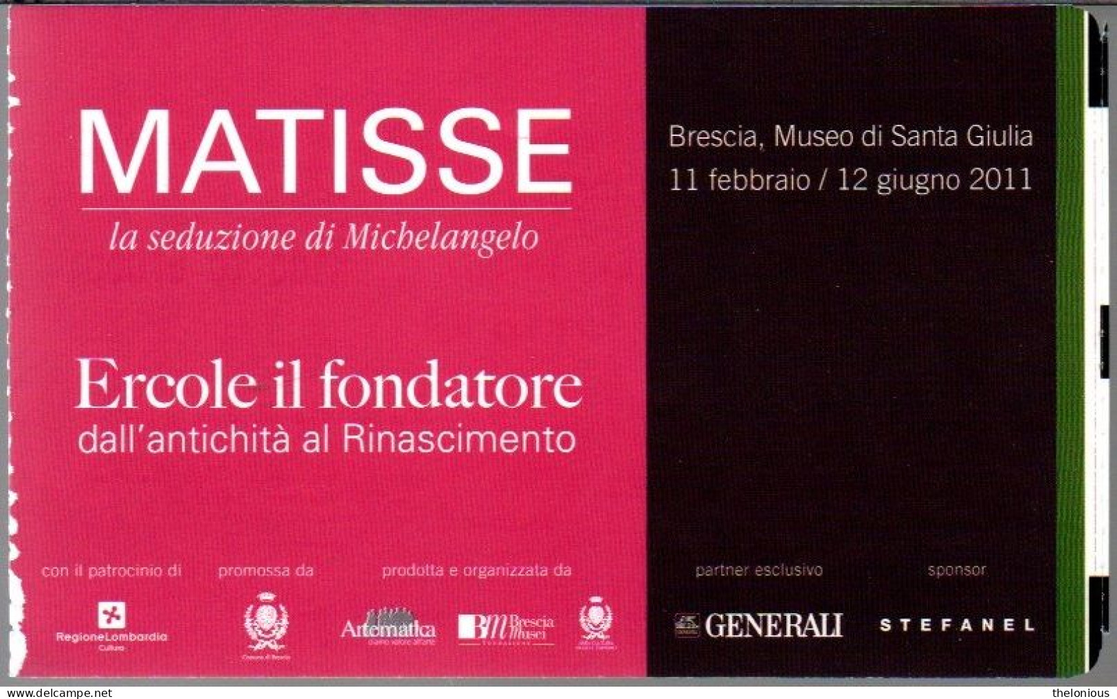 Tiket - MATISSE - BRESCIA MUSEO SANTA GIULIA 2011 - Tickets D'entrée