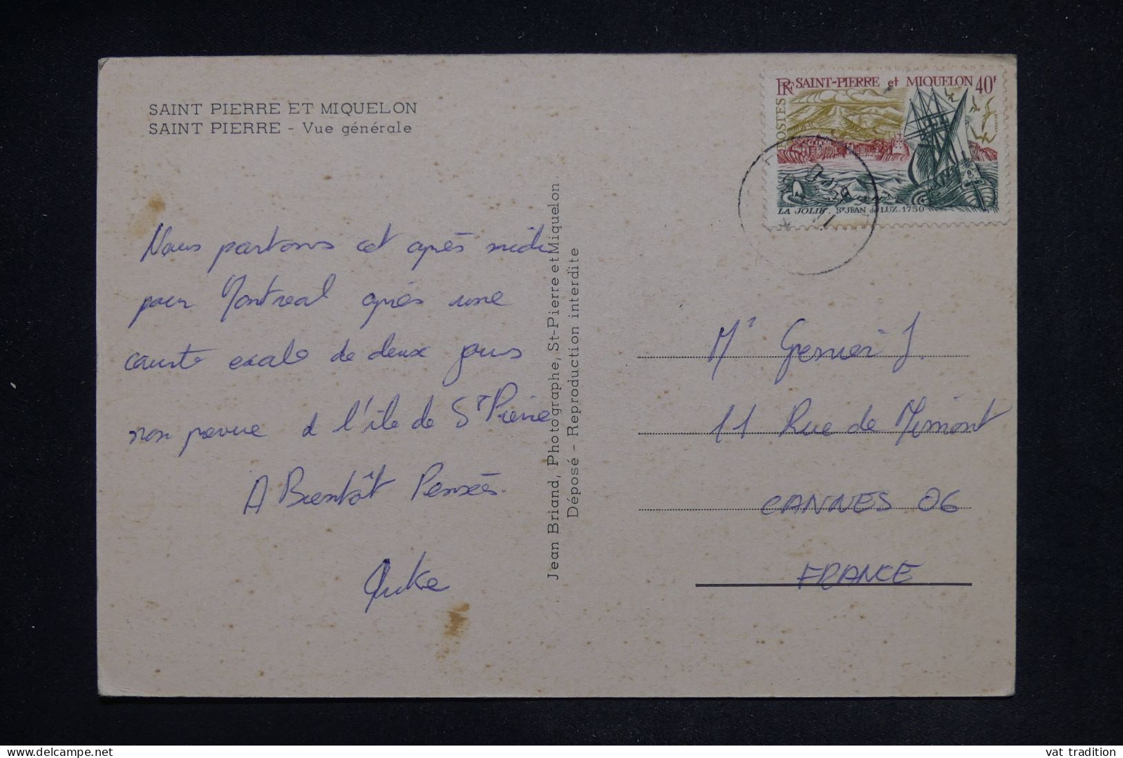 ST PIERRE ET MIQUELON - Carte Postale Pour La France  - L 148692 - Covers & Documents