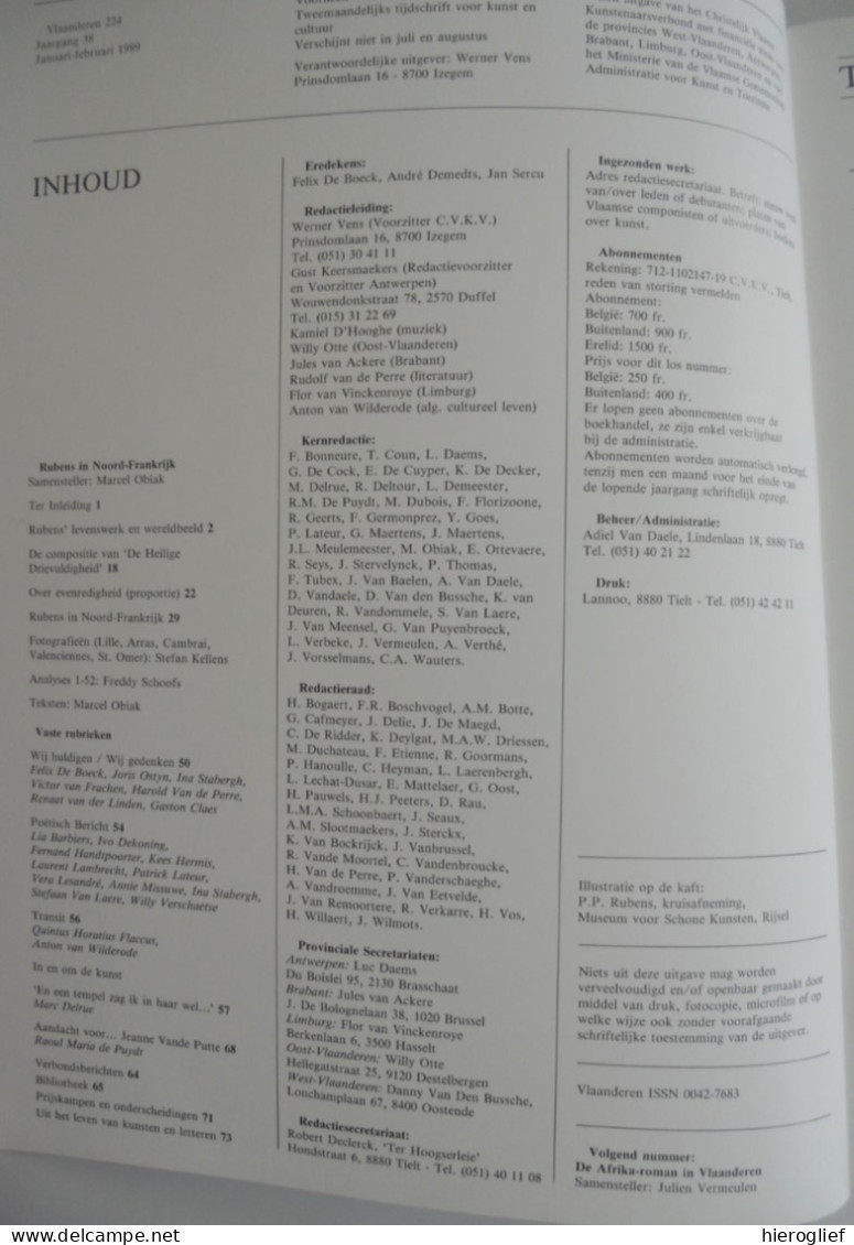 Rubens In Noord-Frankrijk - Themanummer 224 Tijdschrift VLAANDEREN 1989 Lille Arras Cambrai,Valenciennes St-Omer Frans - Historia