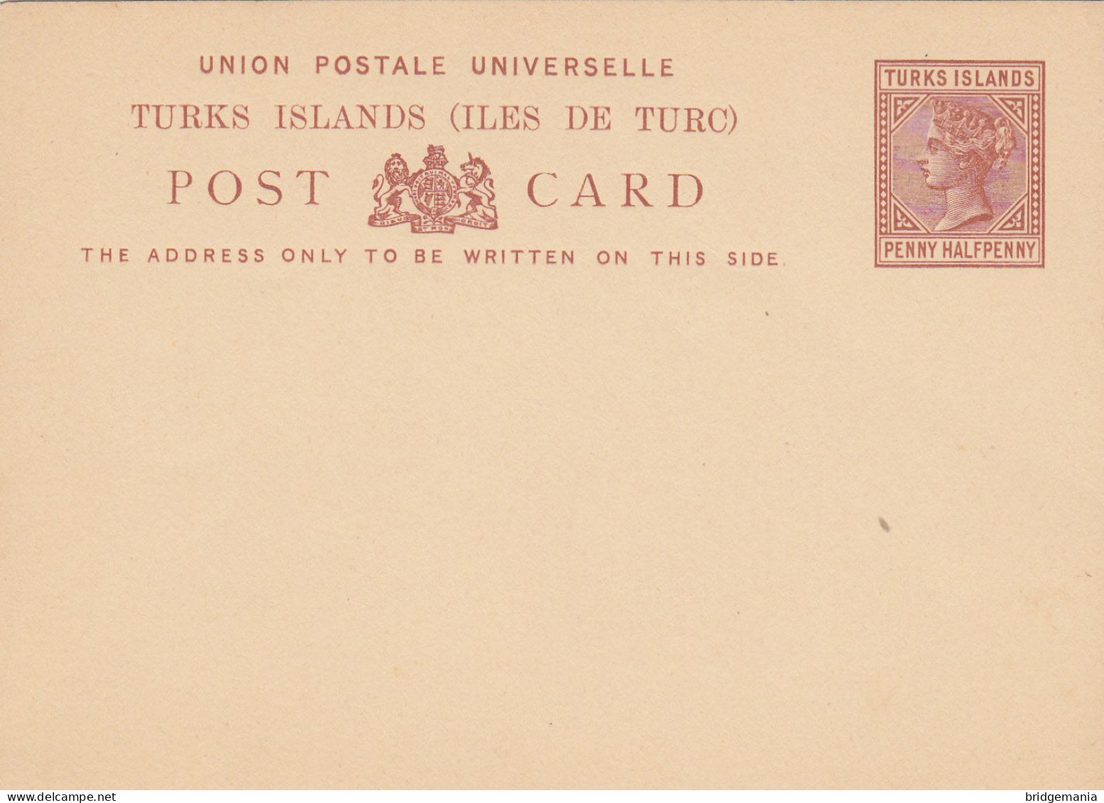 PS156 - OLD NEW POSTAL STATIONERY TURKS ISLANDS ½ PENNY - Territoire Britannique De L'Océan Indien