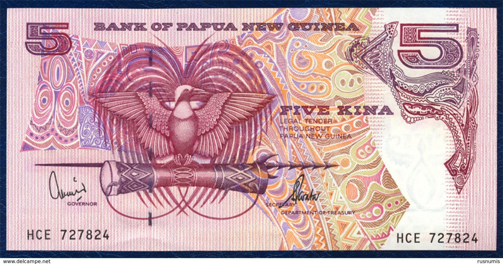 PAPUA NEW GUINEA 5 KINA P-13d SIGNATURES: Kamit + Tarata 1992 - 2000 UNC - Papouasie-Nouvelle-Guinée