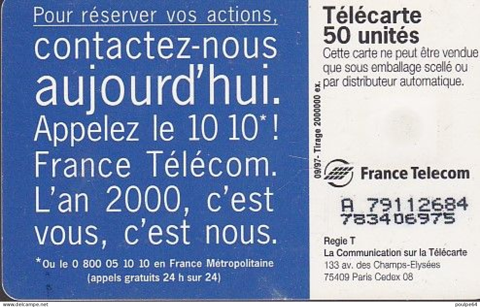 F784  09/1997 - TOITS " Capital France Télécom " - 50 SO3 - (verso N° Deux Lignes - 2ème Ligne N° Serrés Vers La Gauche) - 1997