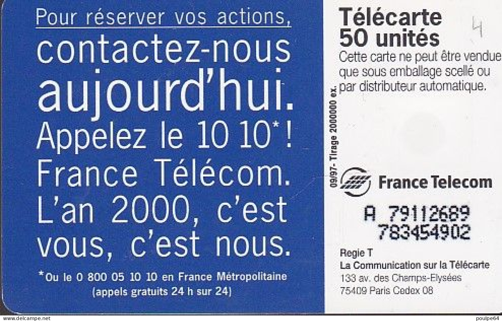 F784  09/1997 - TOITS " Capital France Télécom " - 50 SO3 - (verso N° Deux Lignes - 2ème Ligne Vers La Droite) - 1997