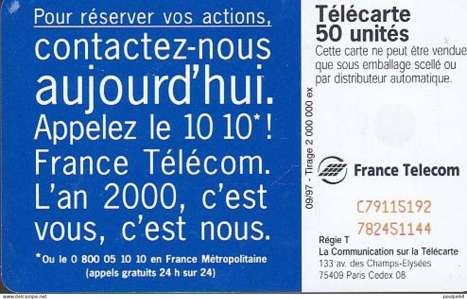 F784B  09/1997 - TOITS " Capital France Télécom " - 50 SC7 - 1997