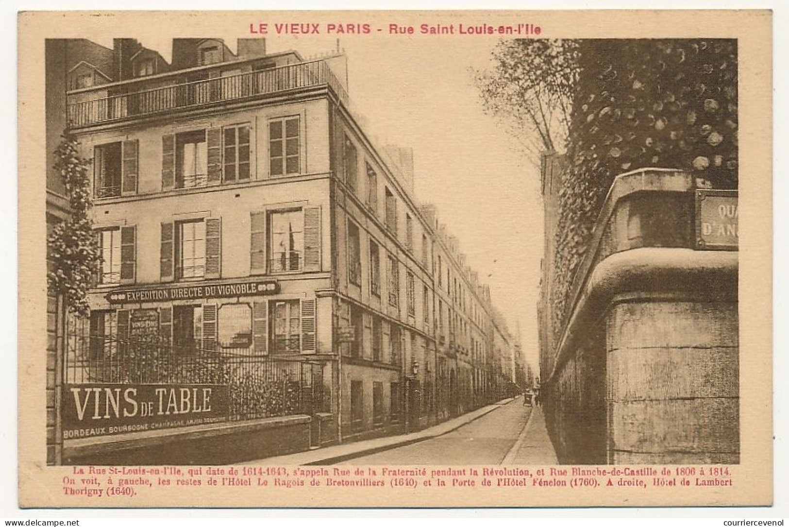 CPA - PARIS 4èm Arrd - Rue St Louis En L'Ile - Etablissements Rouquette - Vins, Spiritueux, Cidre - Publicidad