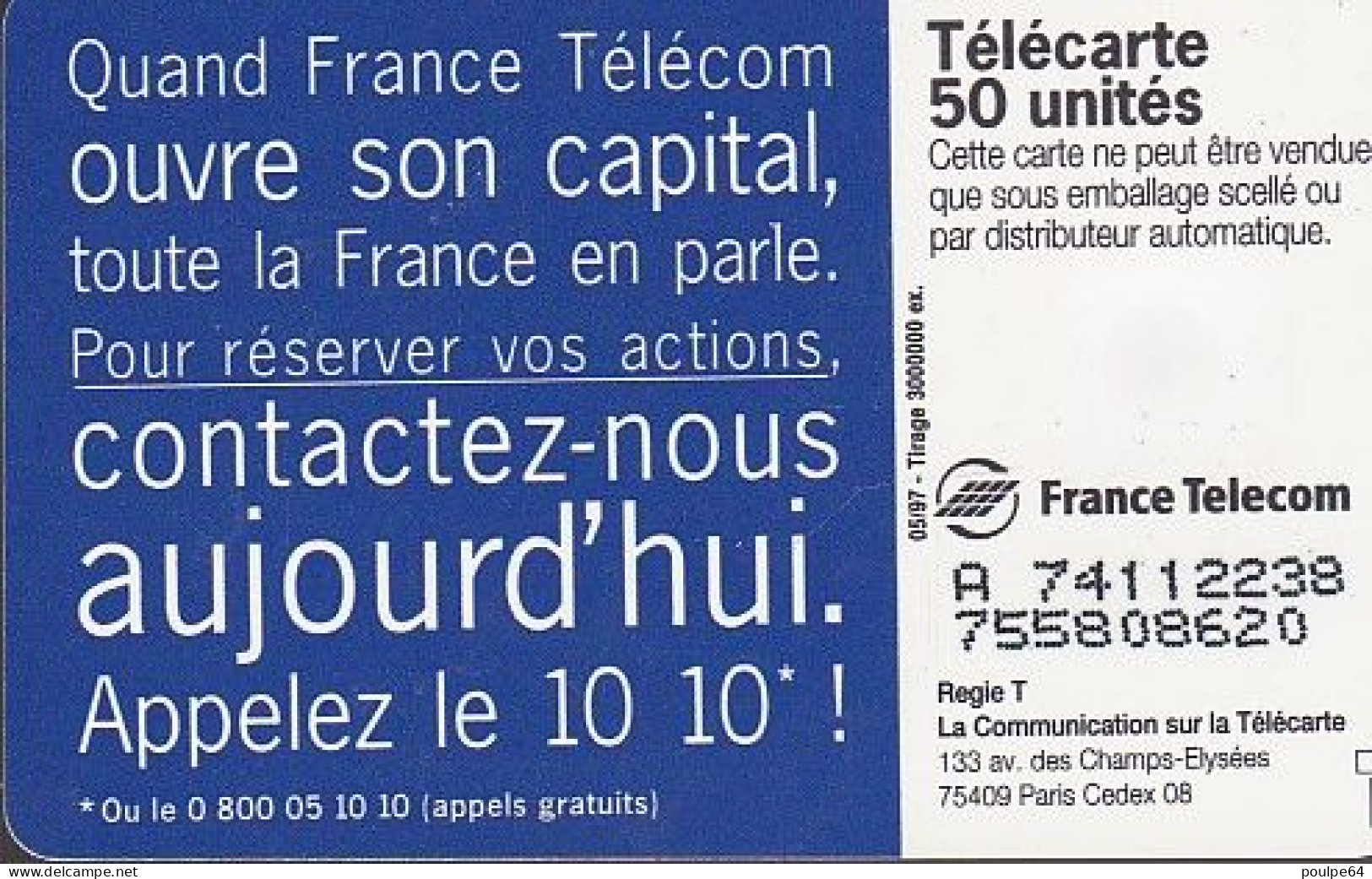 F784B  09/1997 - TOITS " Capital France Télécom " - 50 SC7 - 1997