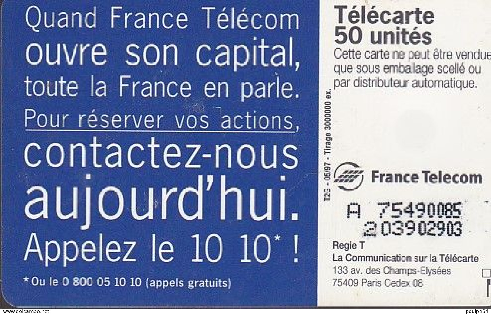 F784D  05/1997 - TOITS " Capital France Télécom " - 50 SO3 T2G - 1997