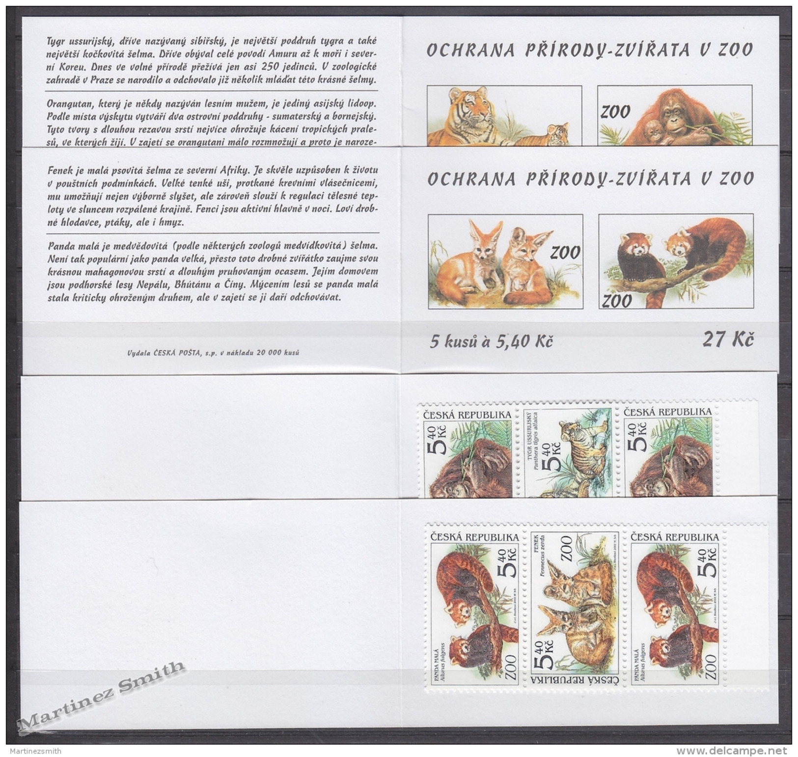 Czech Republic - Tcheque 2001 Yvert C281 & C284 Nature Protection - Zoo Animals - Booklet - MNH - Nuevos
