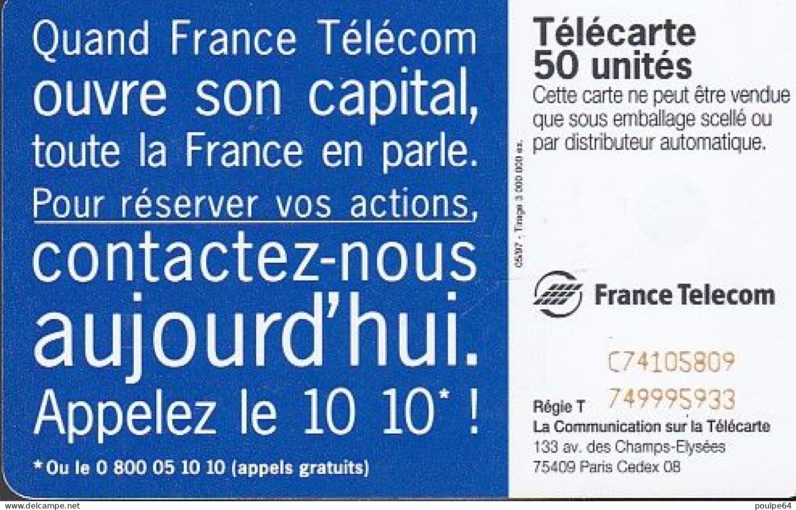 F784F  05/1997 - TOITS " Capital France Télécom " - 50 SC7 - 1997