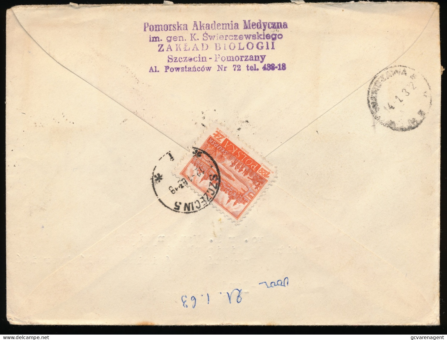 COVER RECOMMANDE 63 SZCECIN TO GAND BELGIE  2 SCANS - Lettres & Documents