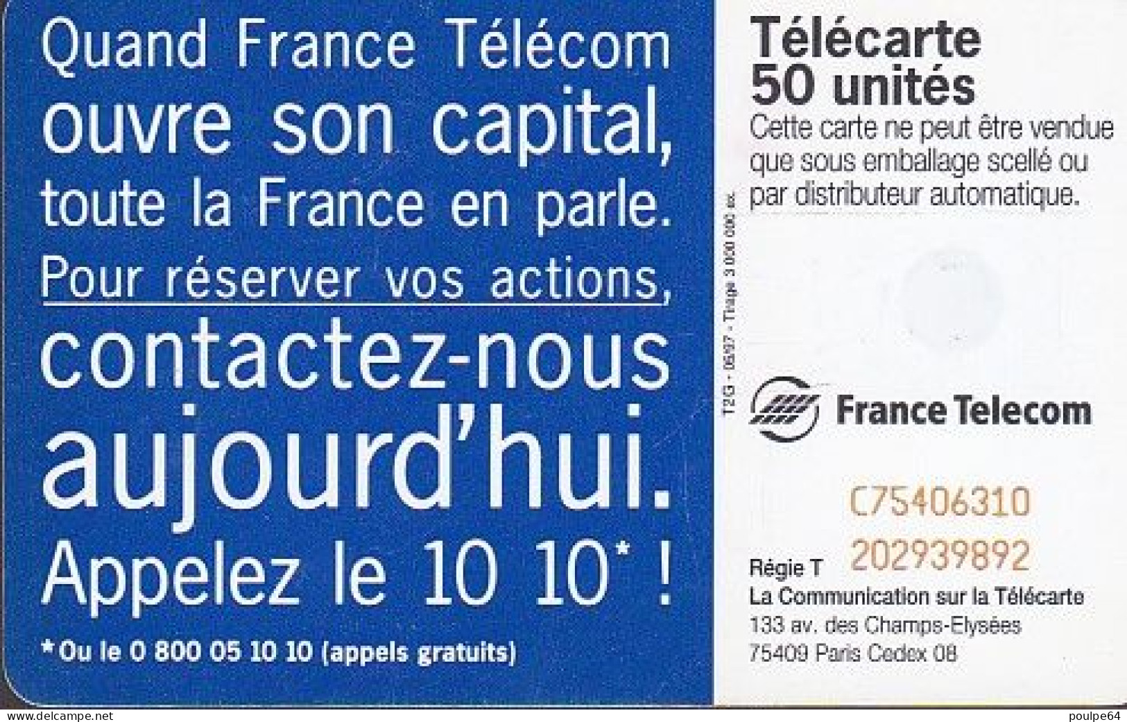 F784G  05/1997 - TOITS " Capital France Télécom " - 50 SC7 T2G - 1997