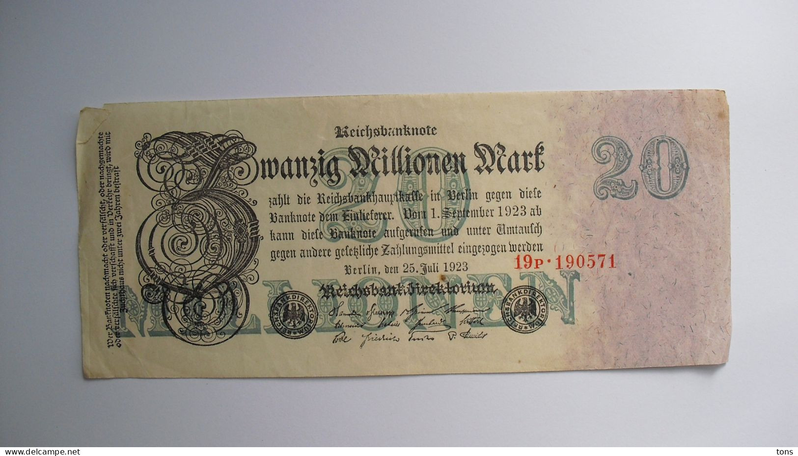 Duitsland - Weimarrepubliek 1923, 20 Miljoen Mark, Used - 2 Mio. Mark