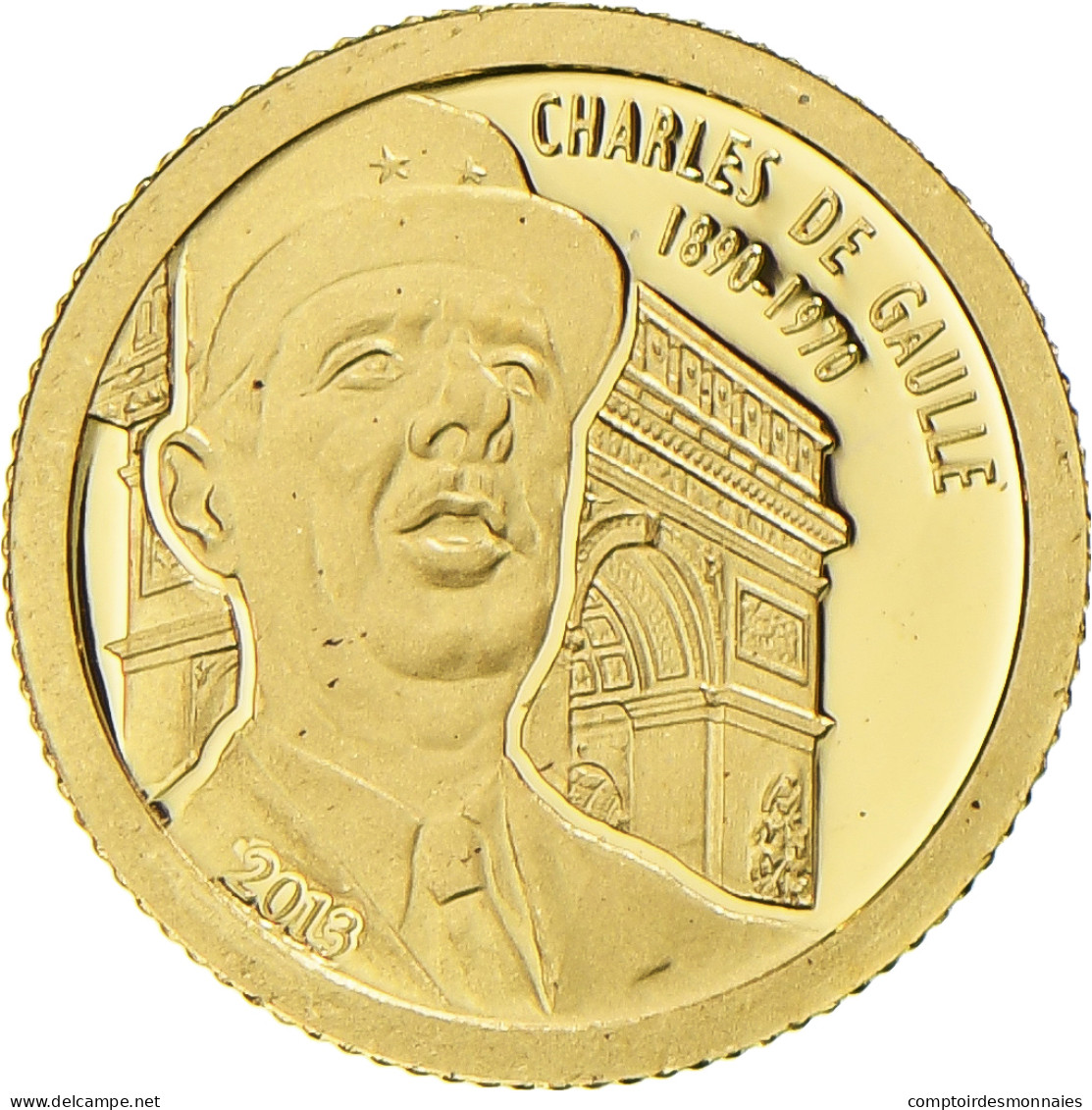 Gabon, Charles De Gaulle, 1000 Francs, 2013, FDC, Or - Gabón