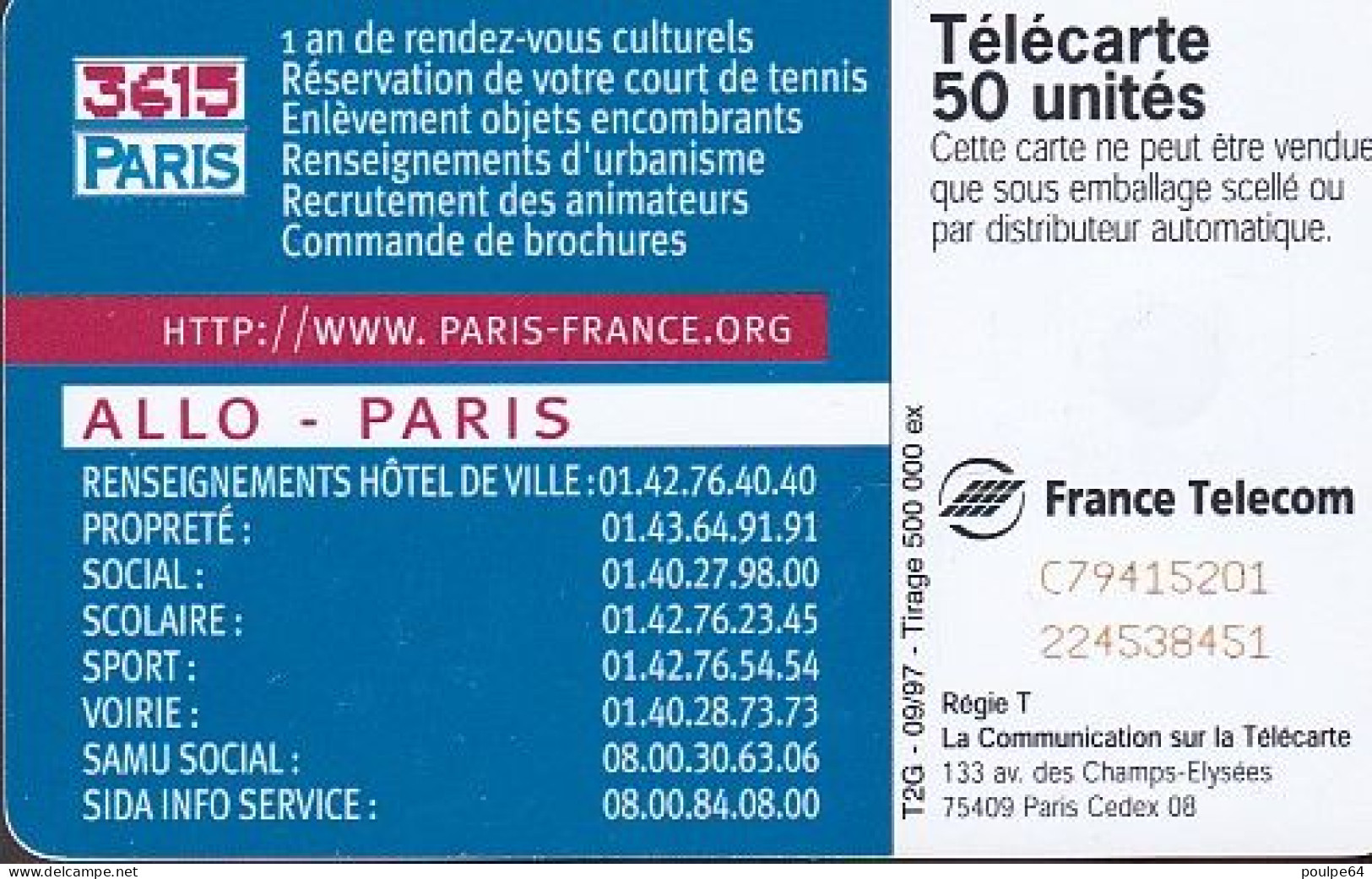 F785A  09/1997 - MAIRIE DE PARIS - 50 SC7 T2G - 1997