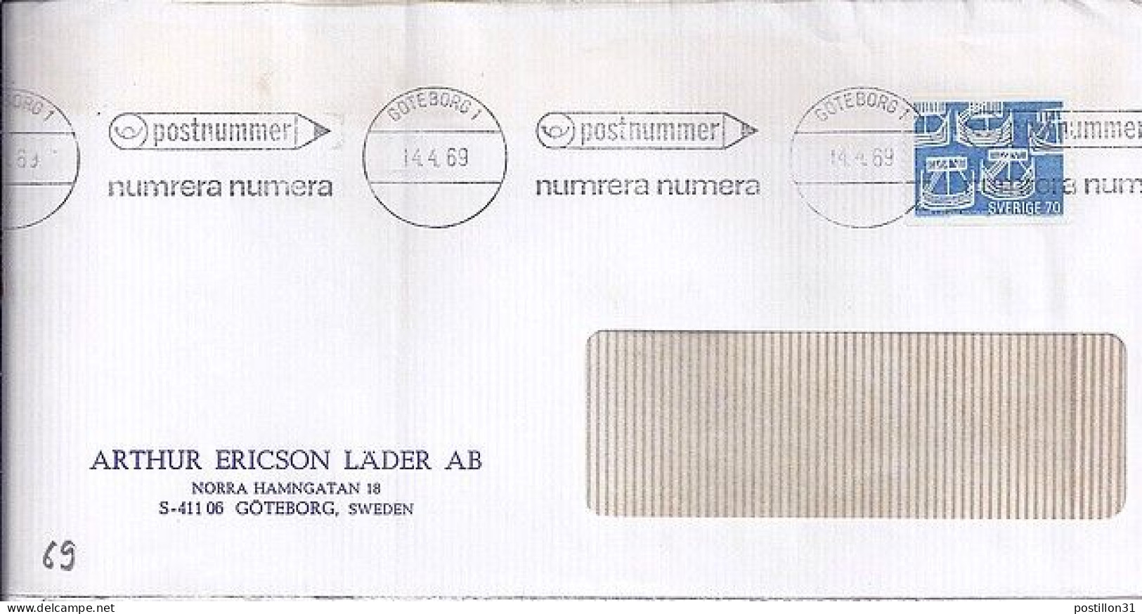 SUEDE N° 612 S/L. DU 23.10.69 POUR LA FRANCE - Cartas & Documentos