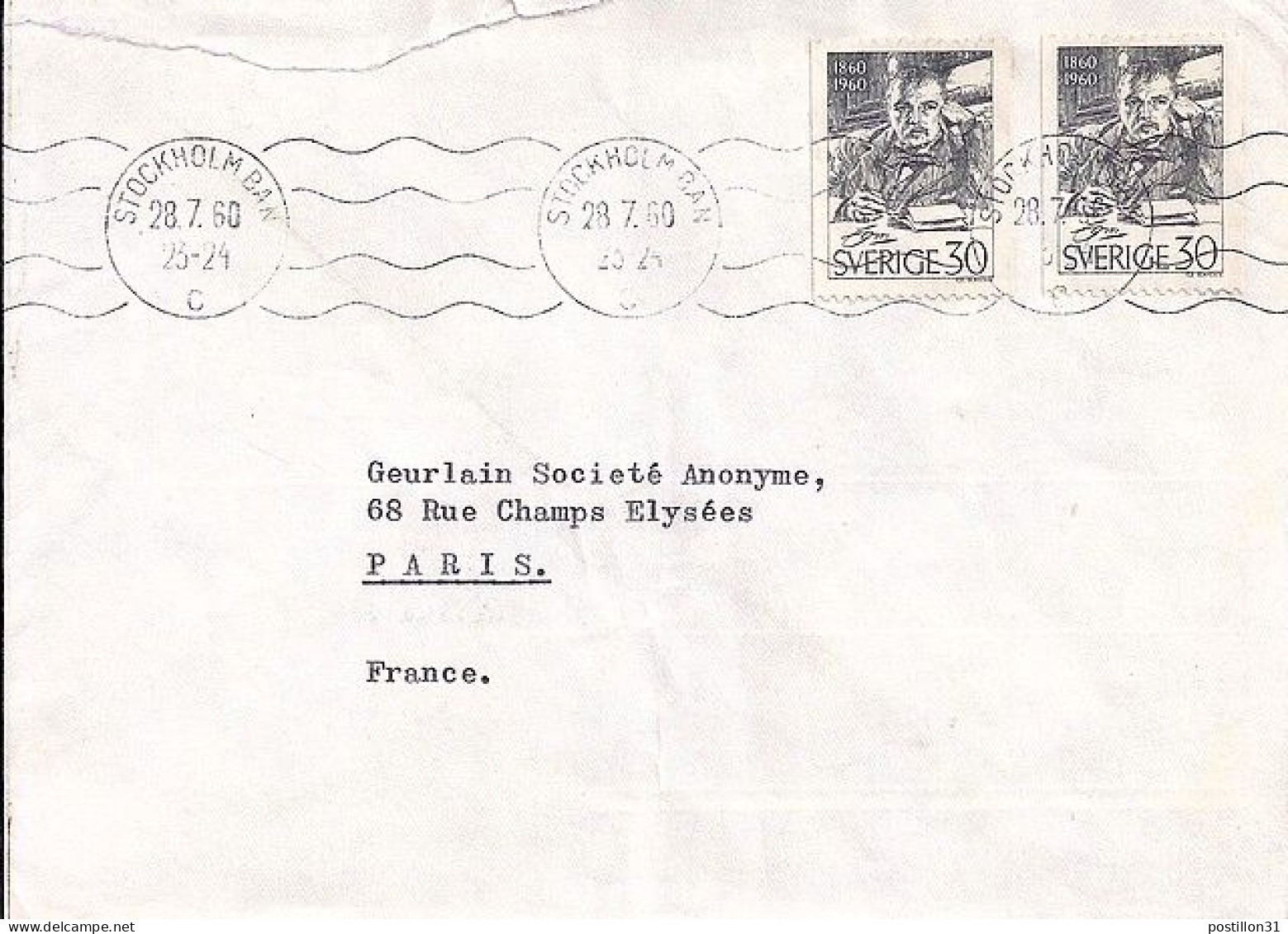 SUEDE N° 446x2 S/L. DU 28.7.60 POUR LA FRANCE - Cartas & Documentos