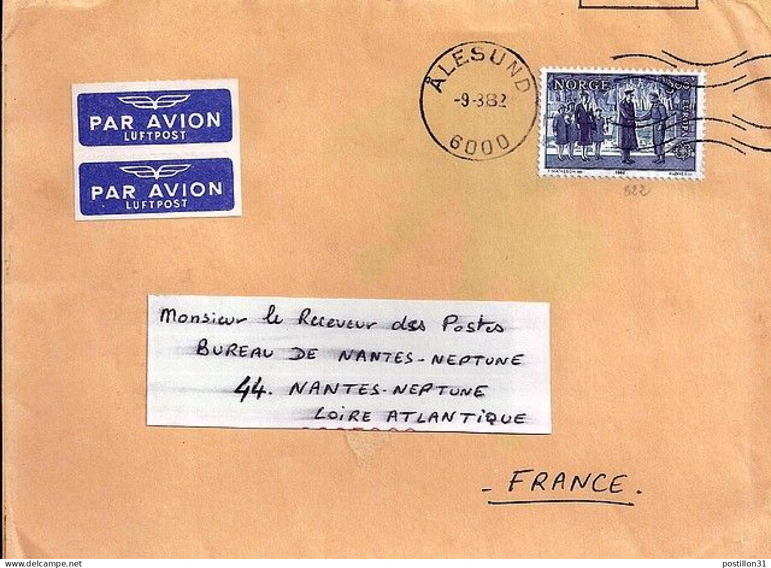 NORVEGE N° 822 S/L DU 9.3.82 POUR LA FRANCE - Covers & Documents