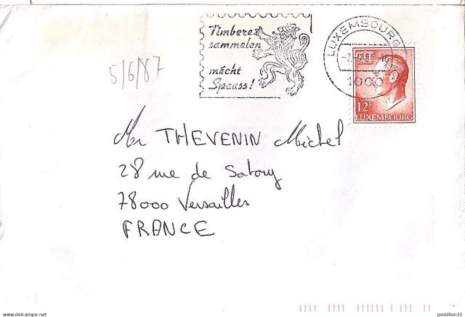 LUXEMBOURG N° 870 S/L. DU 2.6.87 POUR LA FRANCE - Covers & Documents