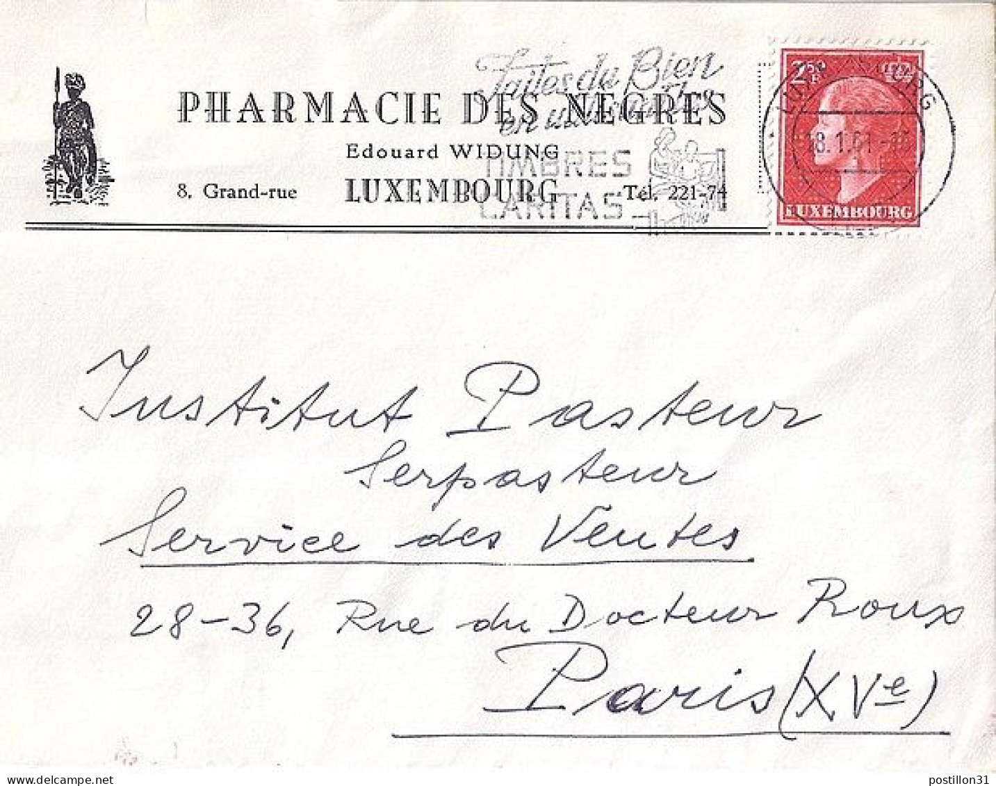 LUXEMBOURG N° 421A S/L. DU 18.1.61 POUR LA FRANCE - Covers & Documents