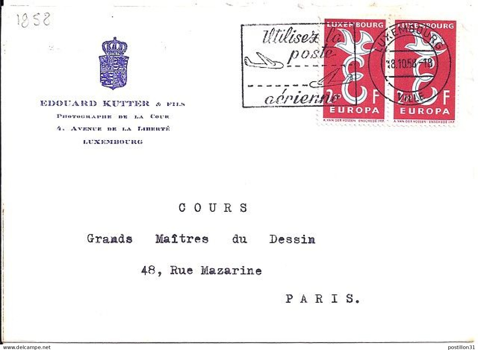 LUXEMBOURG N° 548x2 S/L. DU 18.10.58 POUR LA FRANCE - Brieven En Documenten