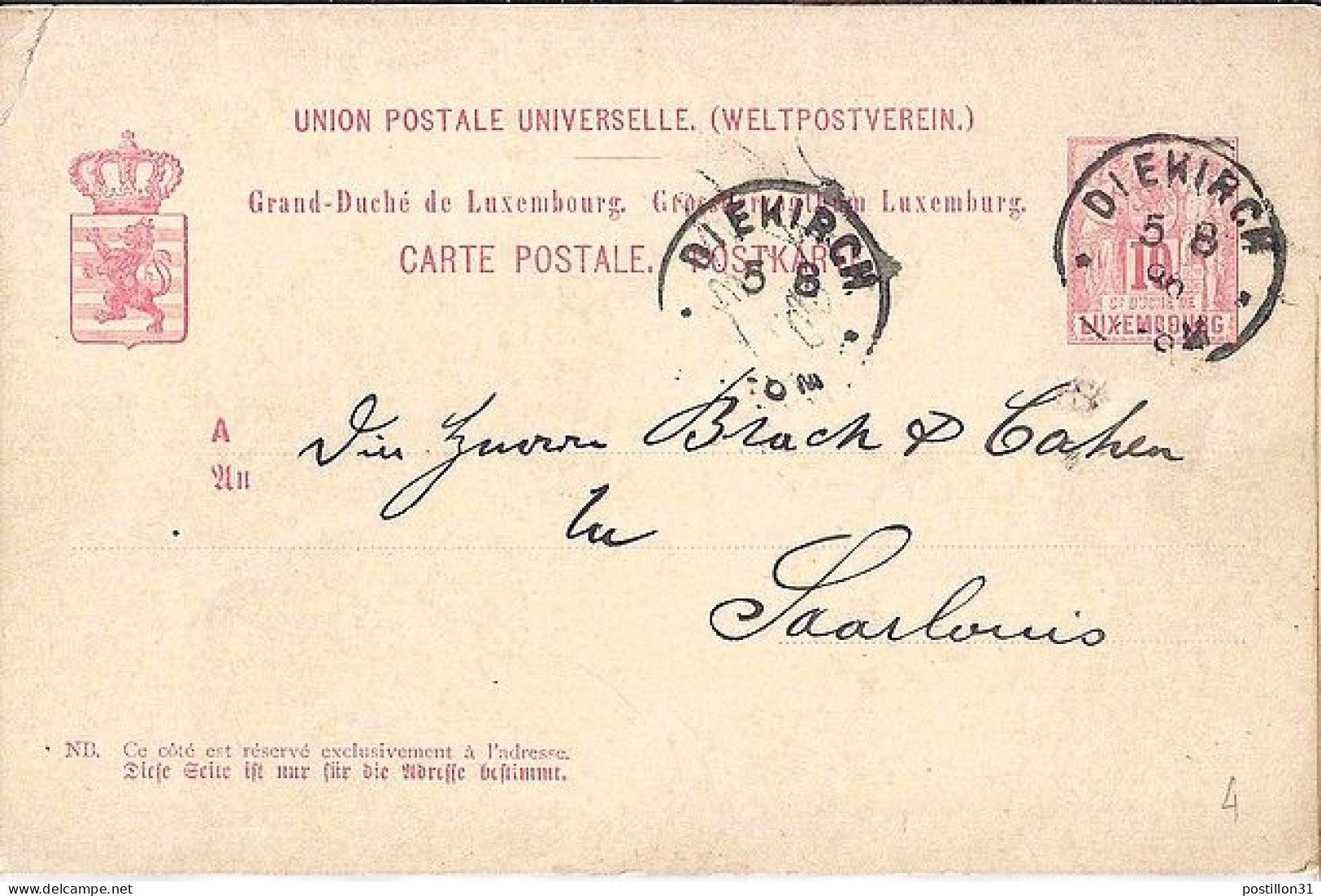 LUXEMBOURG N° ENTIER Type 51 S/CP DU 5.8.1886 - 1882 Allégorie