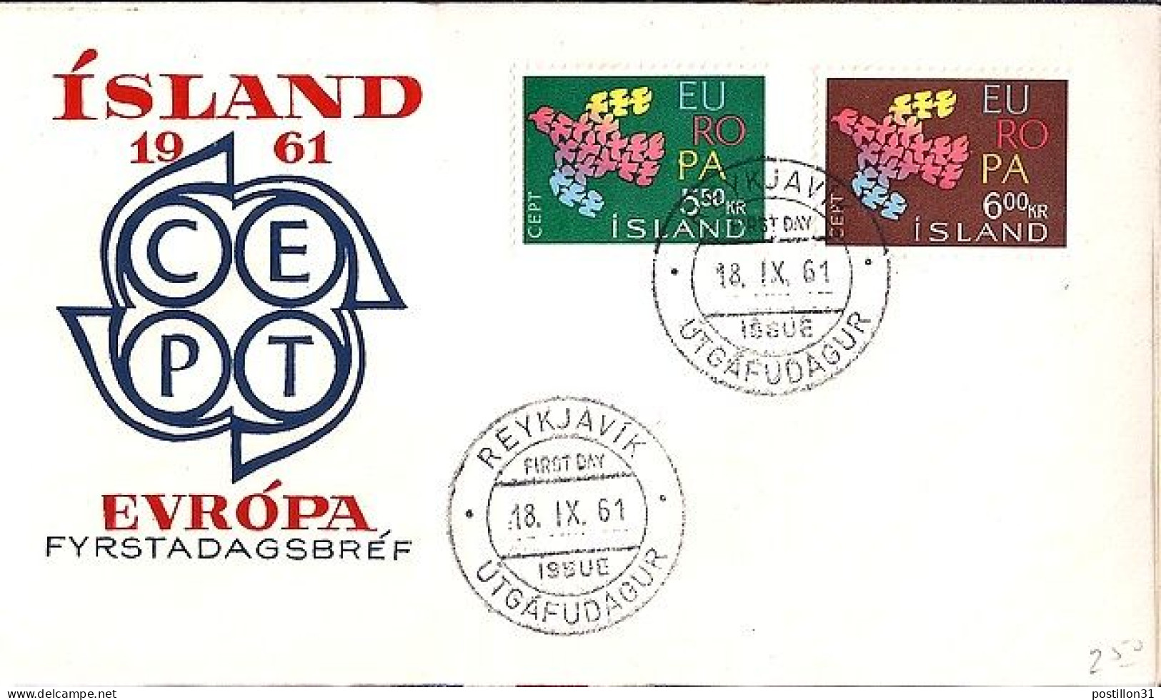 ISLANDE N° 311/312 S/L. DU 18.9.61 - Lettres & Documents