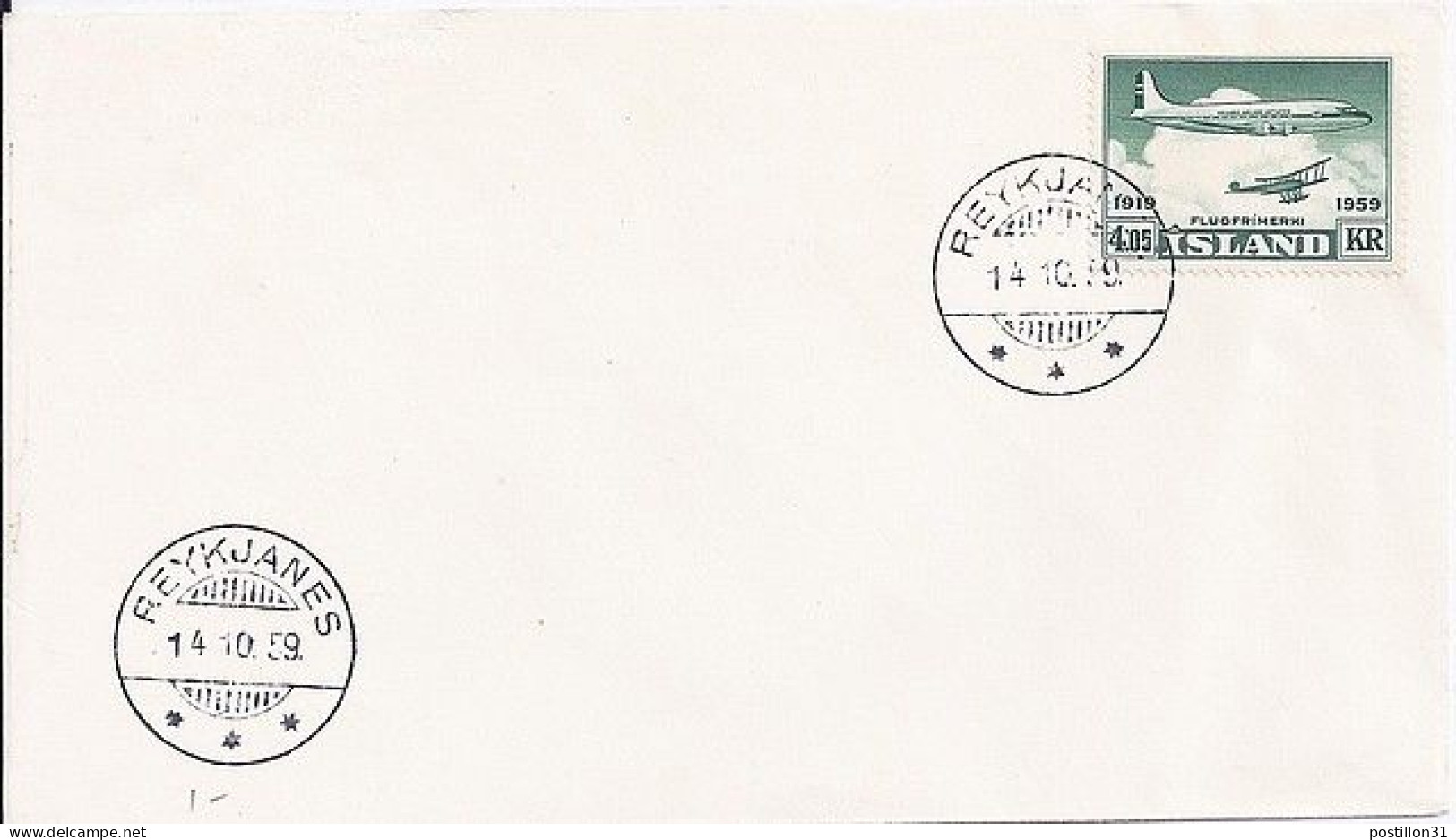 ISLANDE N° PA 31 S/L. DU 14.10.59 - Lettres & Documents