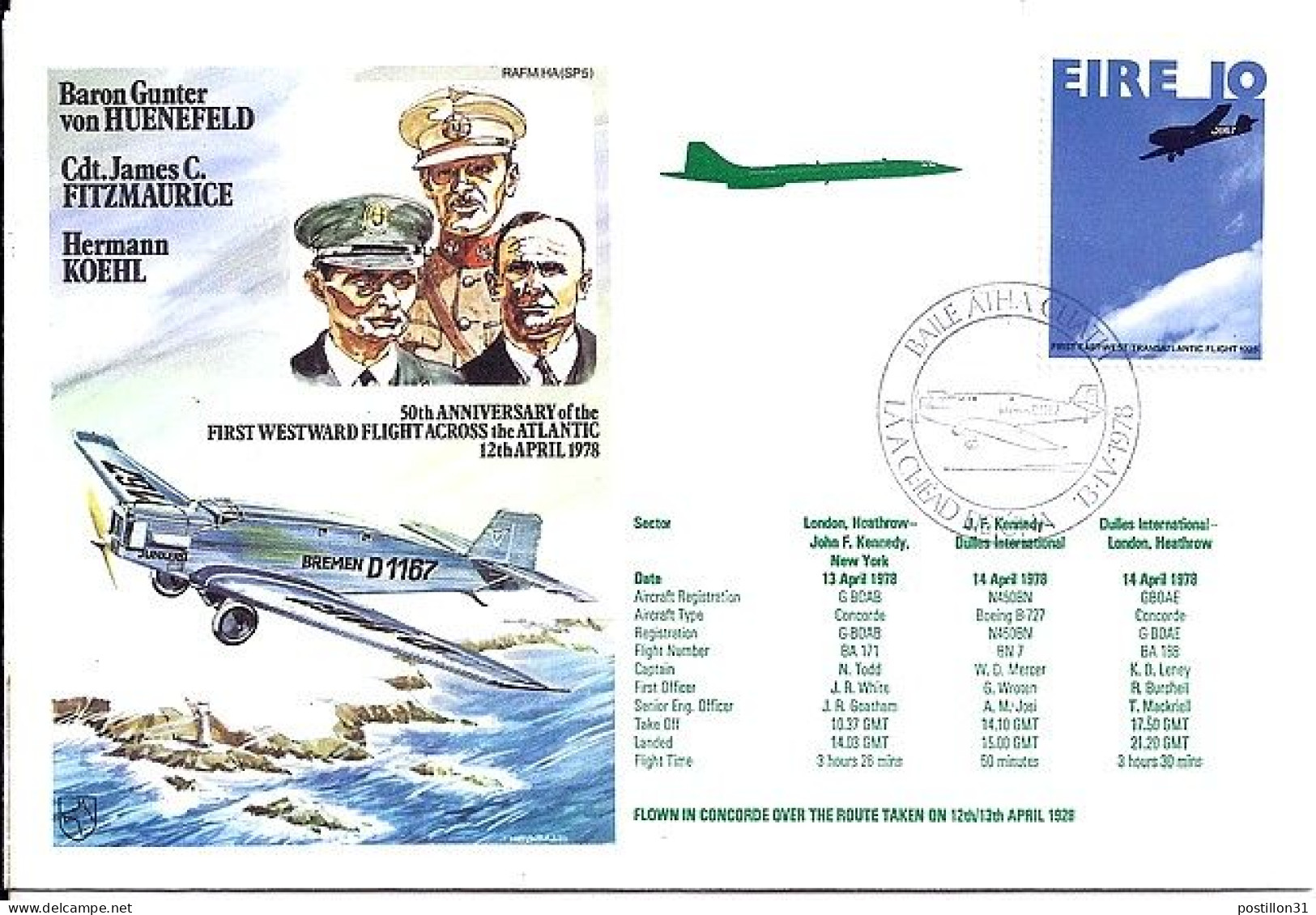 IRLANDE N° 376 S/L. CONCORDE NY-LONDRES / 13.4.78 - Lettres & Documents