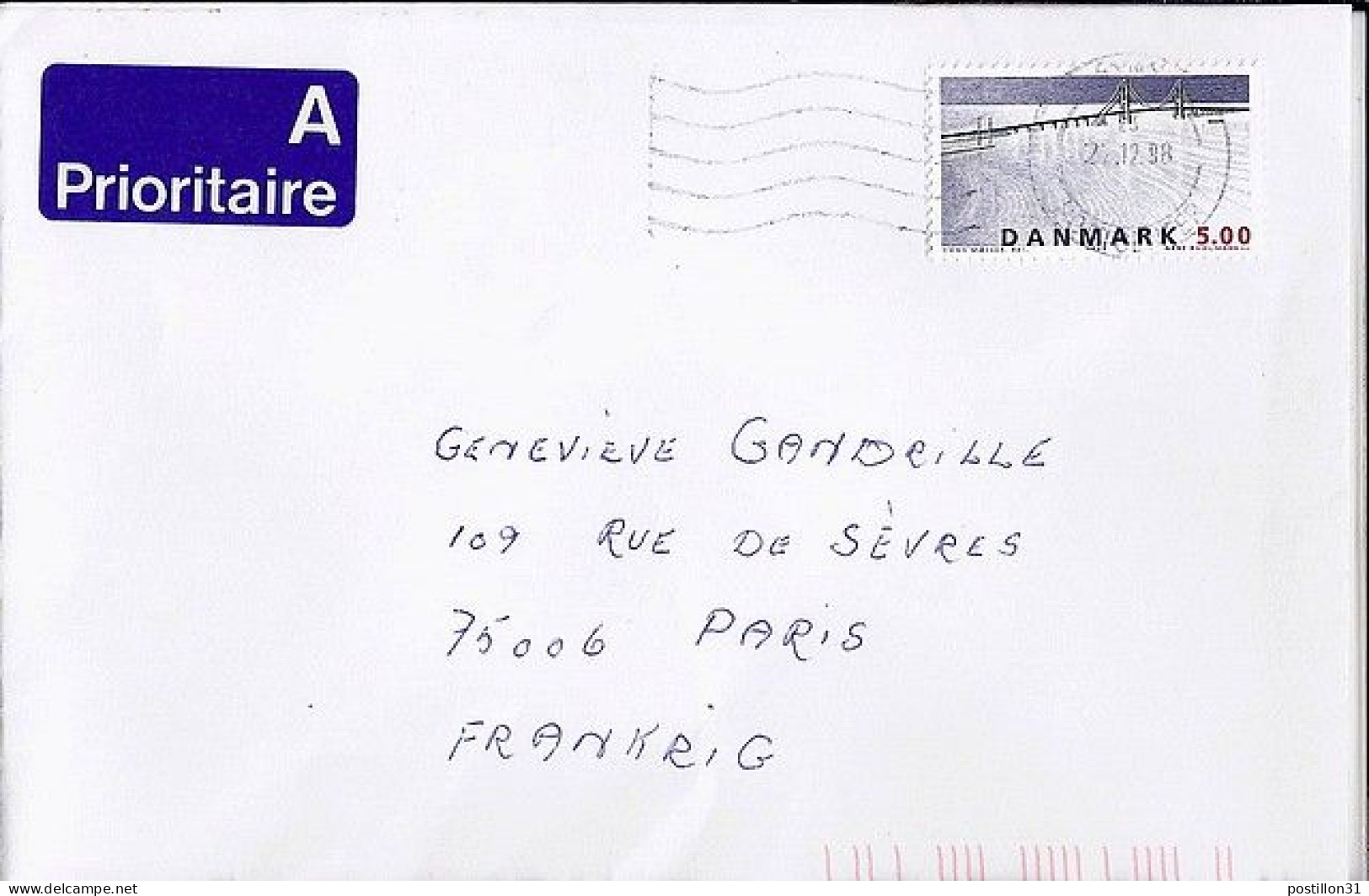 DANEMARK N° 1186 S/L DU 27.12.98 POUR LA FRANCE - Briefe U. Dokumente