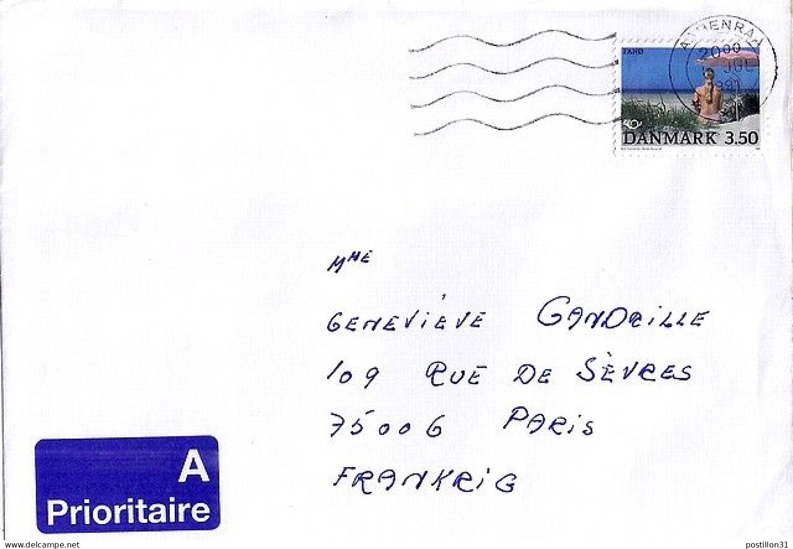 DANEMARK N° 1007 S/L. DE COPENHAGUE / 1.7.91 POUR LA FRANCE - Cartas & Documentos