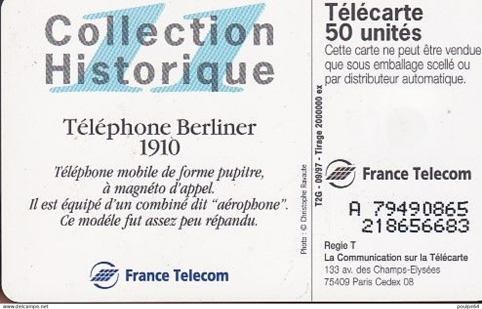 F789 09/1997 - BERLINER - 50 SO3 - (verso : N° Deux Lignes - 2ème Ligne Vers La Droite) - 1997