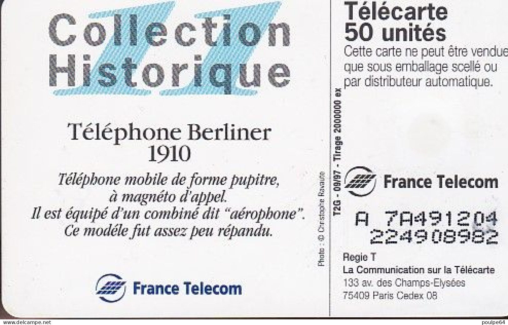 F789 09/1997 - BERLINER - 50 SO3 - (verso : N° A+7+A+6 Chiffres - Deux Lignes - 2ème Ligne Vers La Droite) - 1997