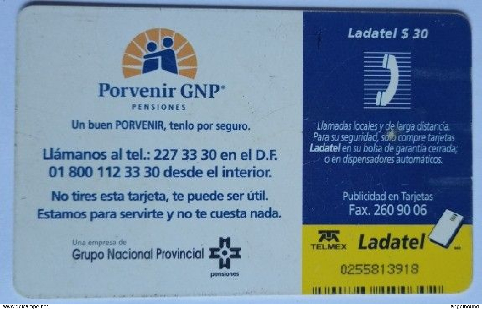 Mexico Ladatel $30 Chip Card - Porveir GNP 2 - Alma - Mexique