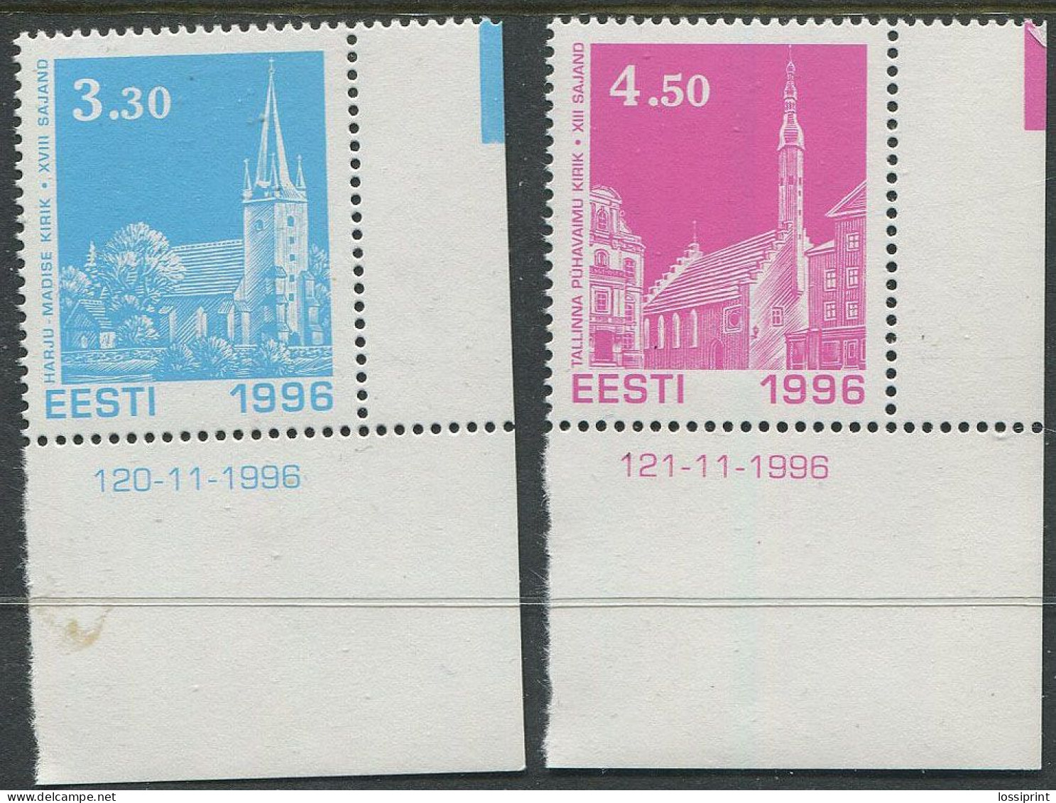 Estonia:Unused Stamps Christmas 1996, Churches, Corner!, MNH - Estonie