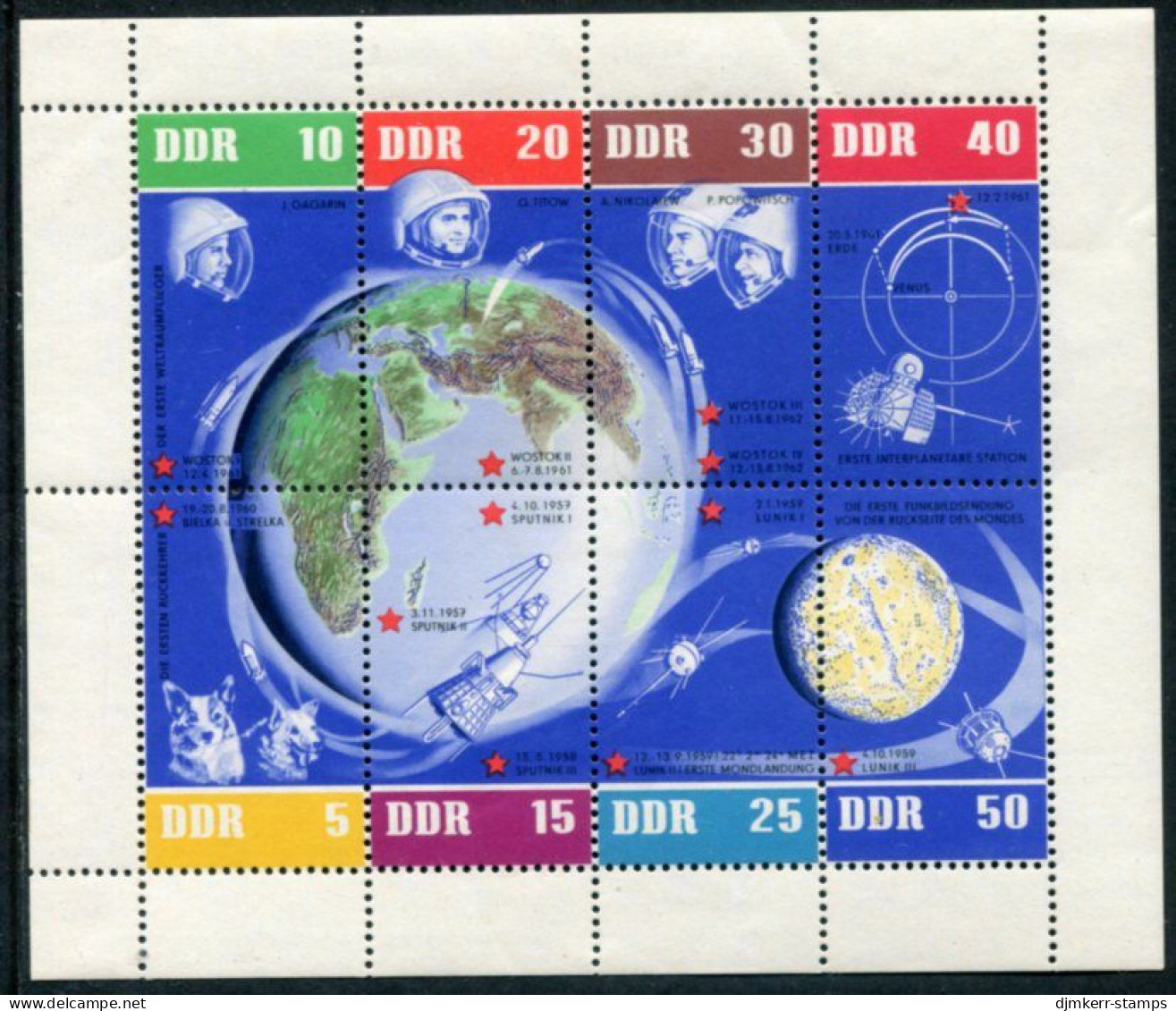 DDR / E. GERMANY 1962 Soviet Space Flights Sheetlet  MNH / **.  Michel  926-33 Kb Not Perforated At Right Margin - Unused Stamps