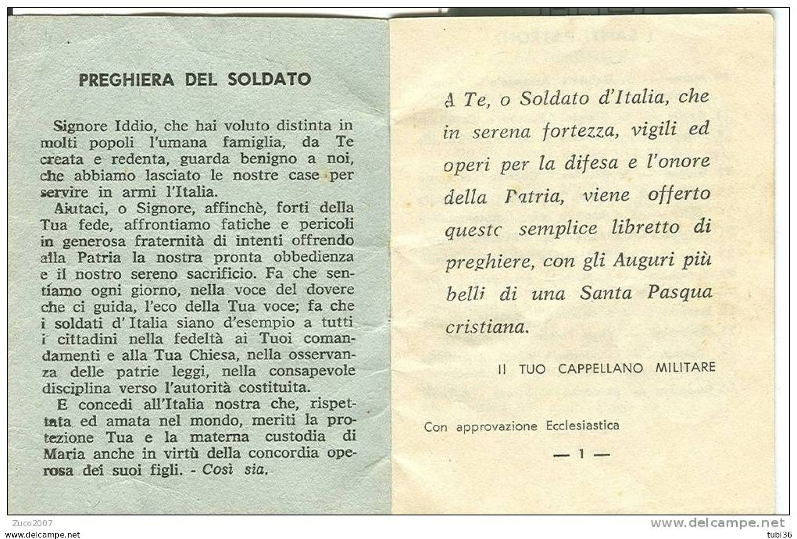 "IV CORPO D'ARMATA" 6° RGT. "CADORE" - PRECETTO PASQUALE  -1964 -PREGHIERA DELL'ALPINO - CAPPELLANO MILITARE - BELLUNO - Italian