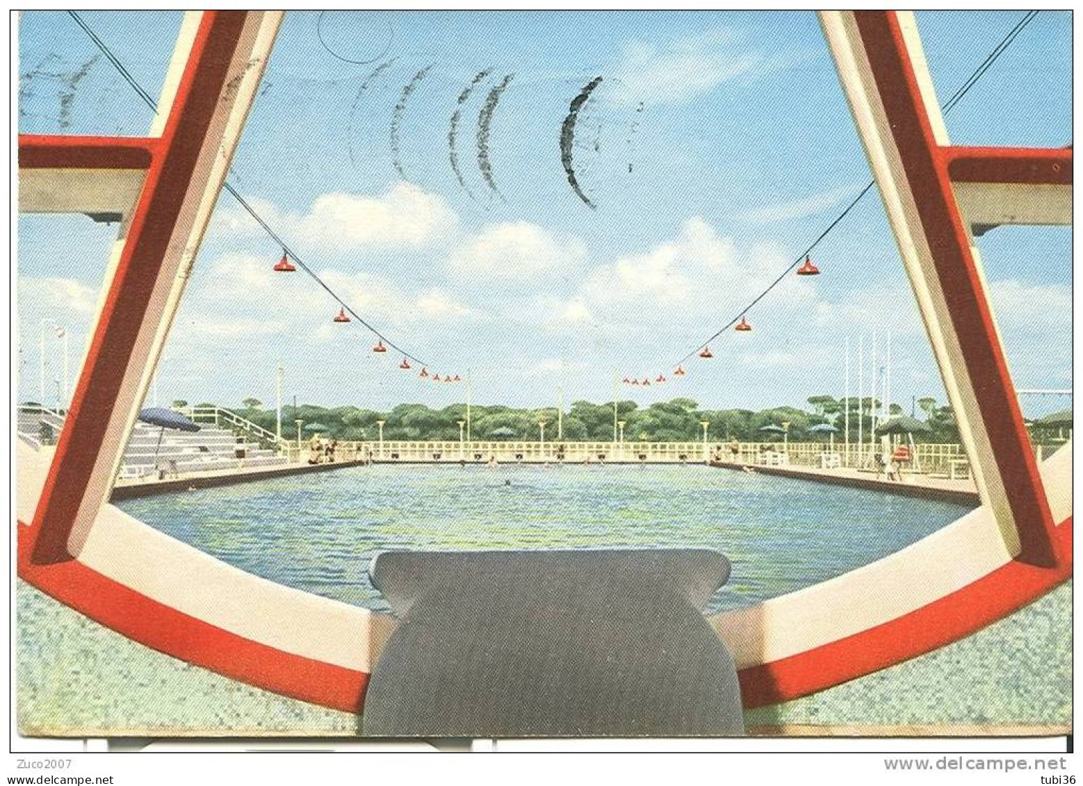 OSTIA LIDO - PISCINA STABILIMENTO  KURSAAL  COLORI  VIAGGIATA 1953 - Nuoto