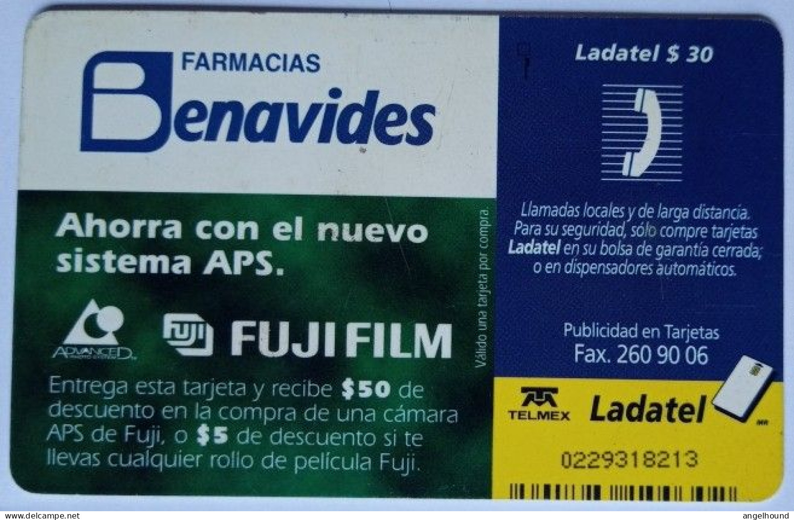 Mexico Ladatel $30 Chip Card - Fuji Advancer ( Reverso Farmacia ) - Mexique