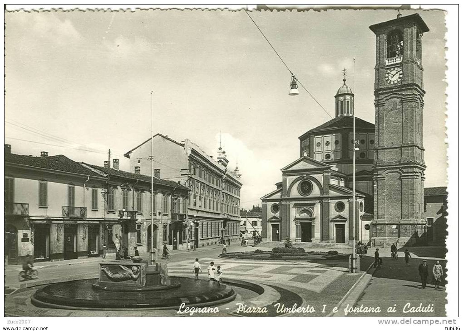 LEGNANO PIAZZA UMBERTO I E FONTANA AI CADUTI - B/N NON VIAGGIATA - 1955 - ANIMATA. - Legnano