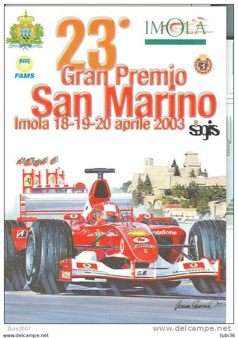 GRAQN PREMIO DI SAN MARINO - 23° -  IMOLA 2003 -  CON ANNULLO SPECIALE FIGURATO. - Imola